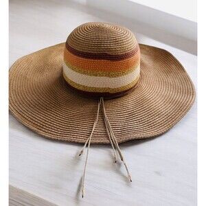 Som-Her Wide Brim Brown/ Orange Hat , Tassels, Chin Strap